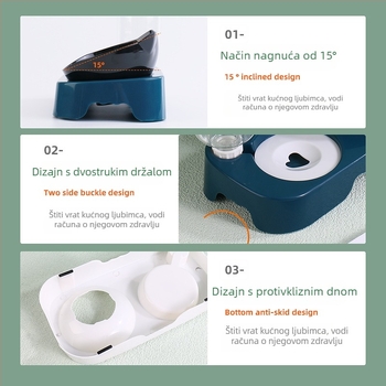 Automatski dispenzer vode i hrane za mačke i pse; zdjelica s zaštitom vrata od prolijevanja; ABS materijal; komplet za automatsko hranjenje; težina ~250 g; Marka Taiguang; Pakiranje: osnova + zdjela 50 kom./kutija; boca za piće 200 kom./kutija