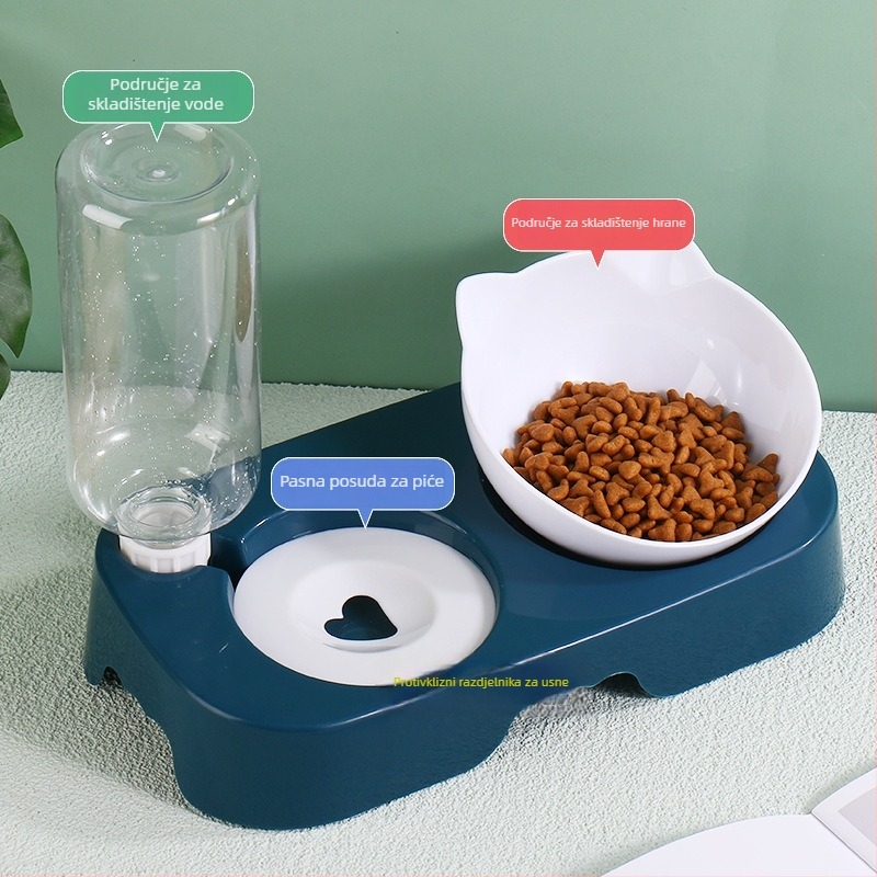 Automatski dispenzer vode i hrane za mačke i pse; zdjelica s zaštitom vrata od prolijevanja; ABS materijal; komplet za automatsko hranjenje; težina ~250 g; Marka Taiguang; Pakiranje: osnova + zdjela 50 kom./kutija; boca za piće 200 kom./kutija