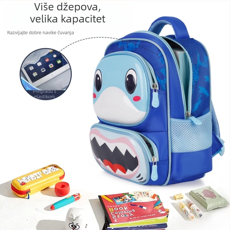 Dječji školski ruksak s motivom životinja – Oxford tkanina, ramene trake s zračnim jastucima, za 1.–2. razred, crtani stil