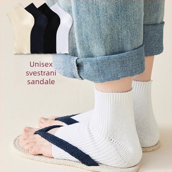 Unisex čarape s otvorenim prstom za ljeto, pamuk 75%/elastin 25%, antibakterijske i upijaju znoj, jednobojne, dvostruka igla konstrukcija