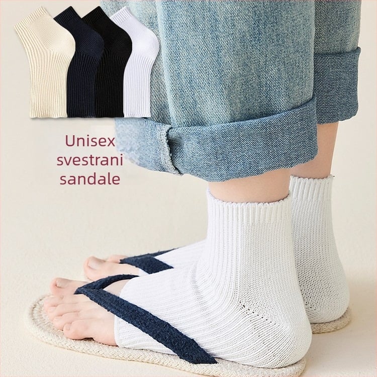 Unisex čarape s otvorenim prstom za ljeto, pamuk 75%/elastin 25%, antibakterijske i upijaju znoj, jednobojne, dvostruka igla konstrukcija