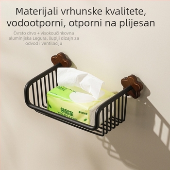 Akacijev drveni ormarić za kupaonicu s držačem za papirnate maramice, košom za maramice i držačem toaletnog papira; odvodni koš; bez bušenja; aluminijski naglasci; višenamjenski.