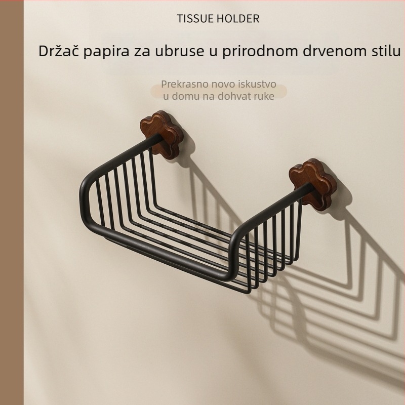 Akacijev drveni ormarić za kupaonicu s držačem za papirnate maramice, košom za maramice i držačem toaletnog papira; odvodni koš; bez bušenja; aluminijski naglasci; višenamjenski.