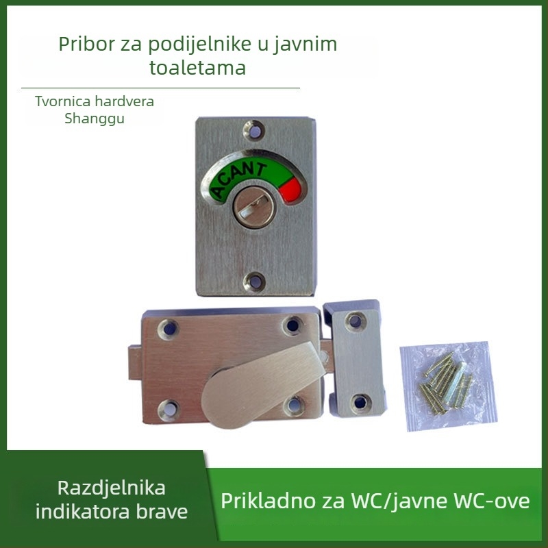 Brava za pregradnu stijenu javnog WC-a, cinkova legura, četkano, moderni minimalistički stil, set od dvije komponente