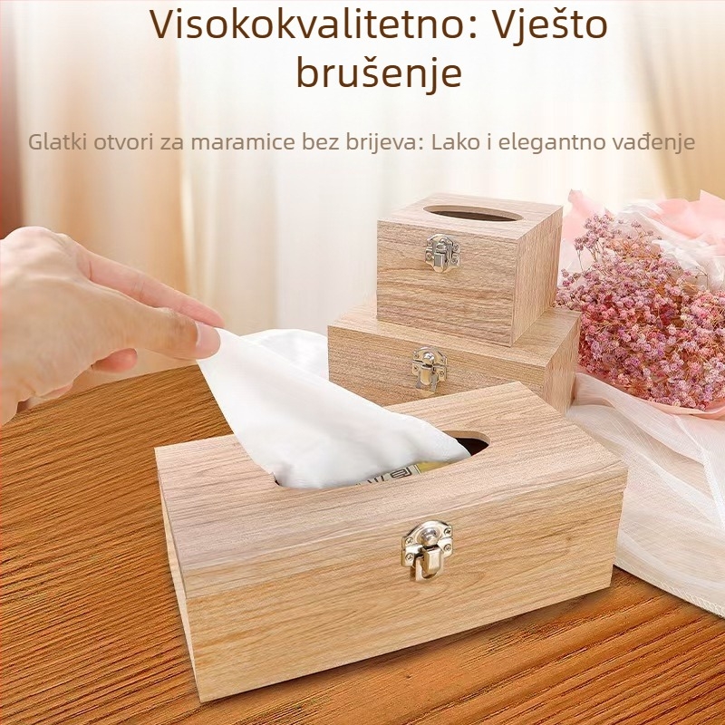 Dream Crown drvena kutija za papirnate ubruse sa zaključavanjem i preklopnim poklopom, stolni dizajn za automobil, dnevni boravak i kupaonu