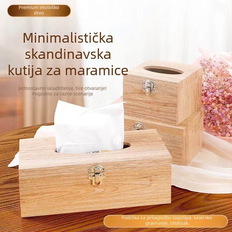 Dream Crown drvena kutija za papirnate ubruse sa zaključavanjem i preklopnim poklopom, stolni dizajn za automobil, dnevni boravak i kupaonu