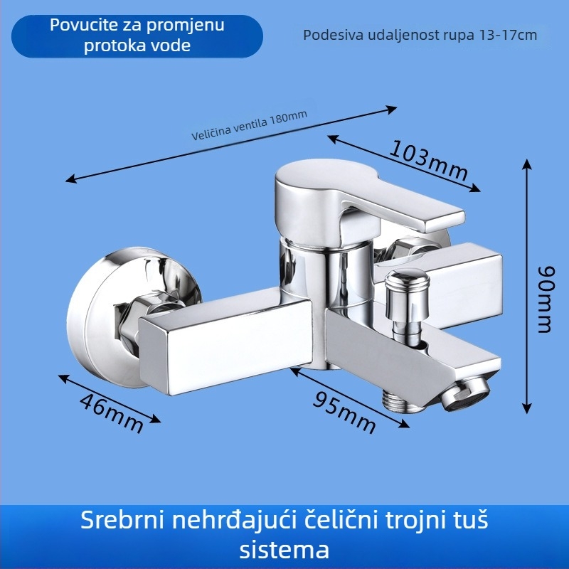 Ugrađeni tuš miješalica s trostrukim tijelom, nehrđajući čelik, keramičko jezgra ventila (0–90°C, 0–1,6 MPa, 25 mm ulaz/izlaz)