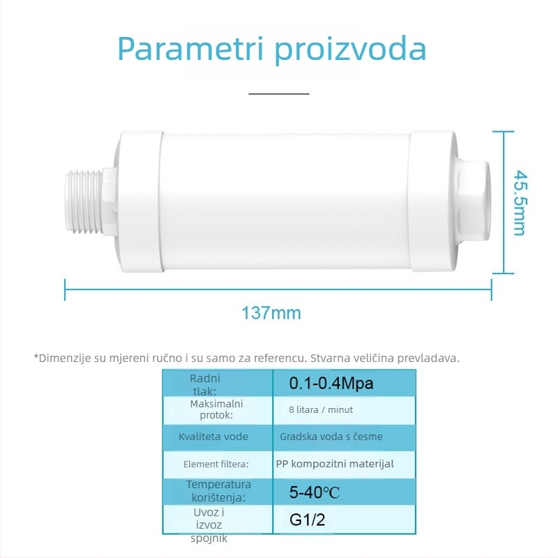 Prilagođeni filtr za poklop inteligentnog WC-a: prednji PP vlaknasti filtr, ABS kućište, G1/2 priključak