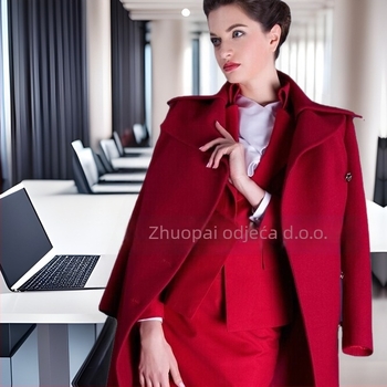 Ženski vuneni kaput, uski kroj, srednje duljine, V-izrez, dugi rukavi, bez glačanja