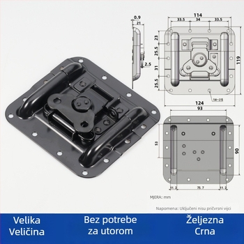Butterfly lock – ugrađena pločica zatvarača; pogodna za drvene kutije, flight case i kutije za alate; model: Butterfly lock; šifra proizvoda: Press edge to drum lock