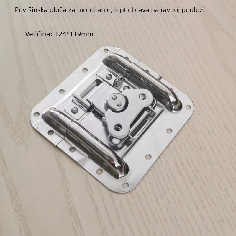 Butterfly lock – ugrađena pločica zatvarača; pogodna za drvene kutije, flight case i kutije za alate; model: Butterfly lock; šifra proizvoda: Press edge to drum lock