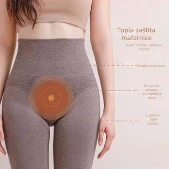 Ženske tajice s visokim strukom i uzorkom riblje kosti, flis podstava, debele, vitkiju siluetu, pamuk osnova