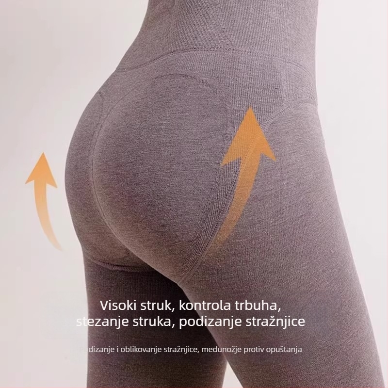 Ženske tajice s visokim strukom i uzorkom riblje kosti, flis podstava, debele, vitkiju siluetu, pamuk osnova