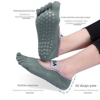 Čarape za jogu s pet prstiju, protiv klizanja, upijaju znoj, anti-trenje, smjesa pamuka-silicona-polyester, unisex