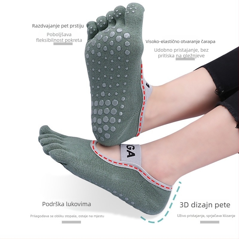 Čarape za jogu s pet prstiju, protiv klizanja, upijaju znoj, anti-trenje, smjesa pamuka-silicona-polyester, unisex