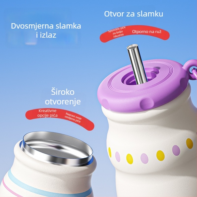 Izolirana čaša sa slamkom od 316 nerđajućeg čelika, s držačem, unutarnji sloj 316, vanjski sloj 201, izolacija 6–12 sati, filter za čaj, mogućnosti prilagodbe