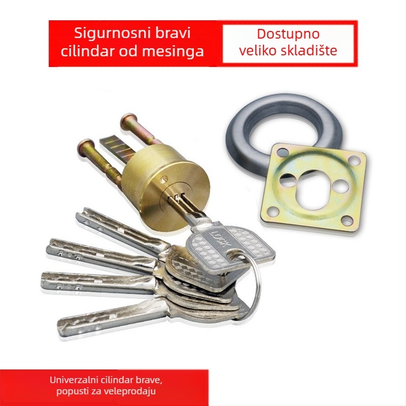Vanjski cilindar za zaključavanje vrata – bakreno tijelo, 160 g, model Wz007-copper lock cylinder, s 5 ključeva, za sigurnosna vrata (ured/stan) – Jinbang