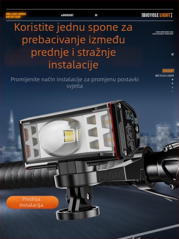 PAGAO Prednje svjetlo za planinski bicikl od aluminijske legure – visoka svjetlina, USB-C punjivo, 5200mAh, montaža visećim načinom, za off-road vožnju