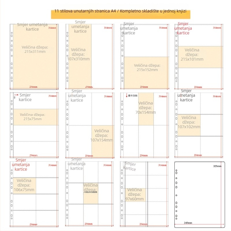 Dopuna kartičnom albumu s PP unutarnjim stranicama, 10 listova, prilagodljive rupe, moguć ispis logotipa