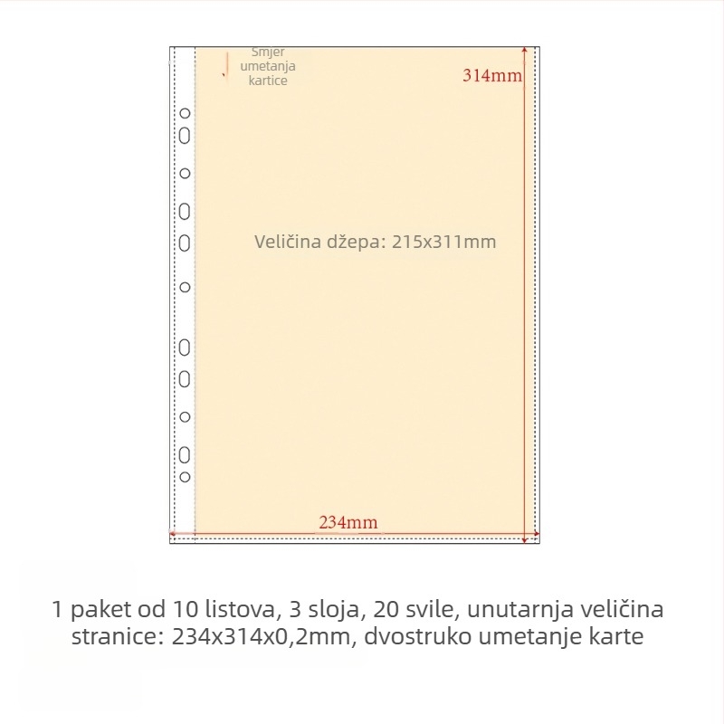 Dopuna kartičnom albumu s PP unutarnjim stranicama, 10 listova, prilagodljive rupe, moguć ispis logotipa