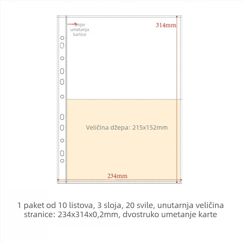 Dopuna kartičnom albumu s PP unutarnjim stranicama, 10 listova, prilagodljive rupe, moguć ispis logotipa