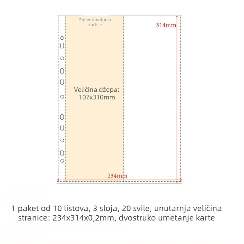 Dopuna kartičnom albumu s PP unutarnjim stranicama, 10 listova, prilagodljive rupe, moguć ispis logotipa