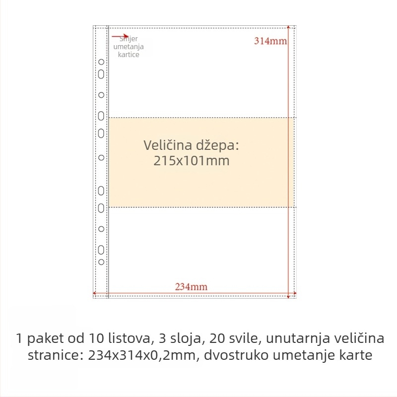 Dopuna kartičnom albumu s PP unutarnjim stranicama, 10 listova, prilagodljive rupe, moguć ispis logotipa