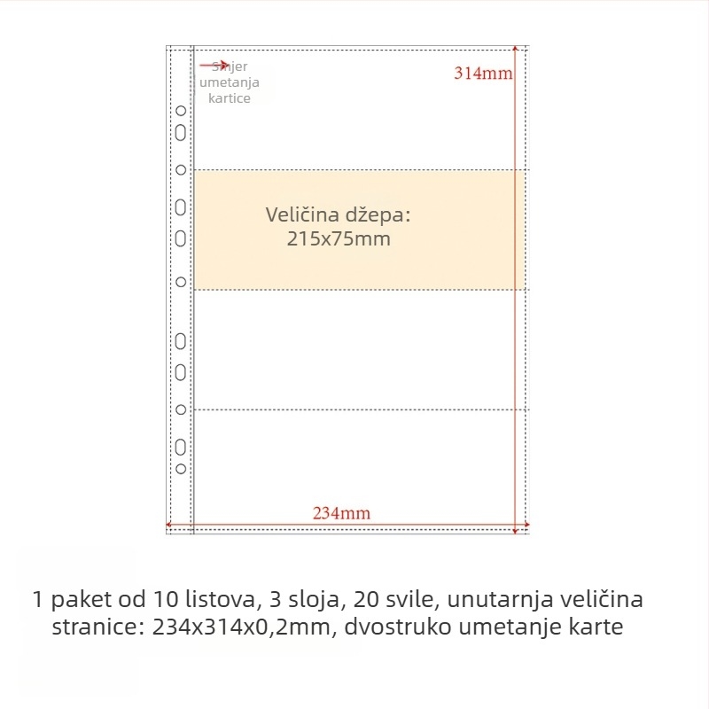 Dopuna kartičnom albumu s PP unutarnjim stranicama, 10 listova, prilagodljive rupe, moguć ispis logotipa