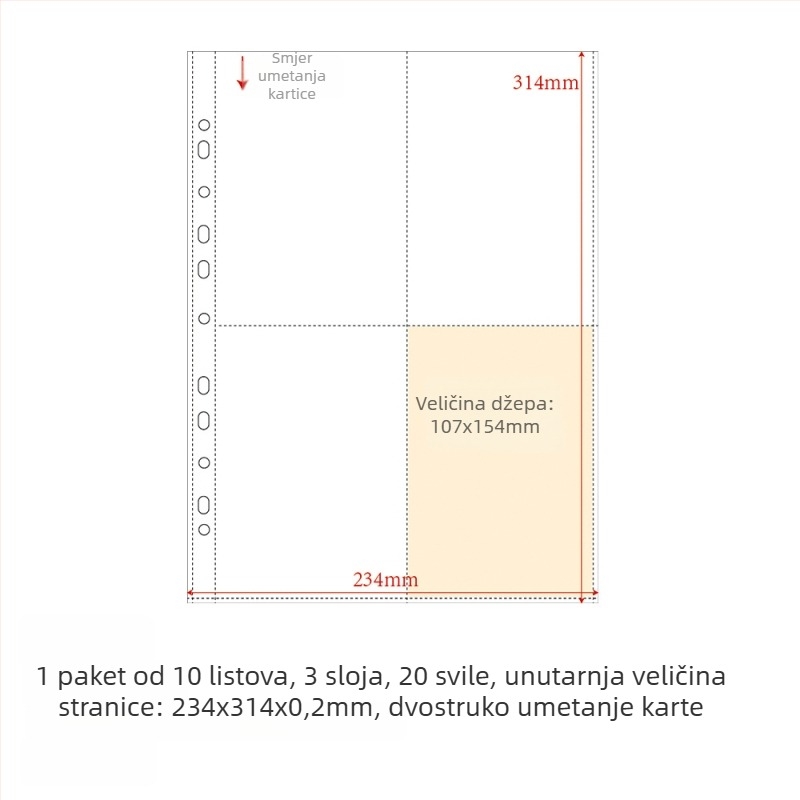 Dopuna kartičnom albumu s PP unutarnjim stranicama, 10 listova, prilagodljive rupe, moguć ispis logotipa