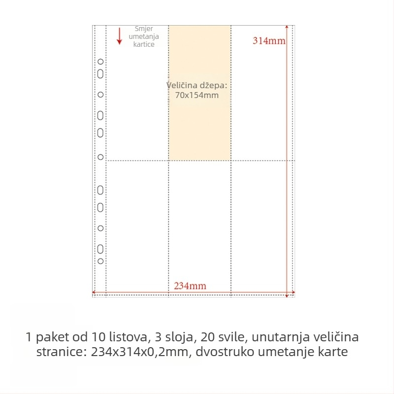 Dopuna kartičnom albumu s PP unutarnjim stranicama, 10 listova, prilagodljive rupe, moguć ispis logotipa