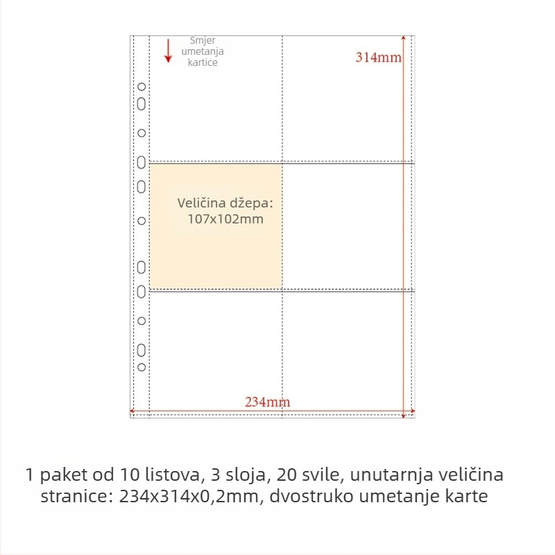 Dopuna kartičnom albumu s PP unutarnjim stranicama, 10 listova, prilagodljive rupe, moguć ispis logotipa