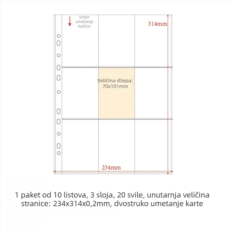 Dopuna kartičnom albumu s PP unutarnjim stranicama, 10 listova, prilagodljive rupe, moguć ispis logotipa