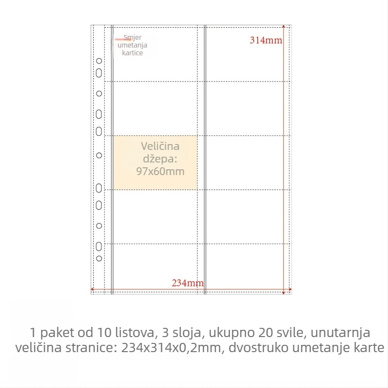 Dopuna kartičnom albumu s PP unutarnjim stranicama, 10 listova, prilagodljive rupe, moguć ispis logotipa