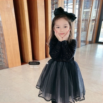 Dječja haljina za jesen-zimu s mrežastim umetkom, cvjetni uzorak, A-linija s naramenicama, dugi rukav, šifonska gornja, Corduroy tkanina s krznom zeca, za dob 0–1 godina, proljeće 2024