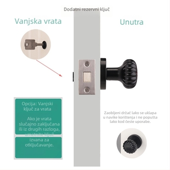 Skrivena brava za vrata s jednostrukim zaključavanjem i okruglom ručkom, tijelo od nehrđajućeg čelika, model 556, pogodna za unutarnje drvene i metalne vrata, moderan minimalistički stil