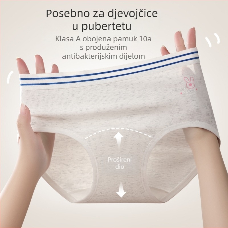 Djevojačke pamučne gaćice sa srednjim pojasom, pleteni materijal, jednobojne (90-95% pamuka)