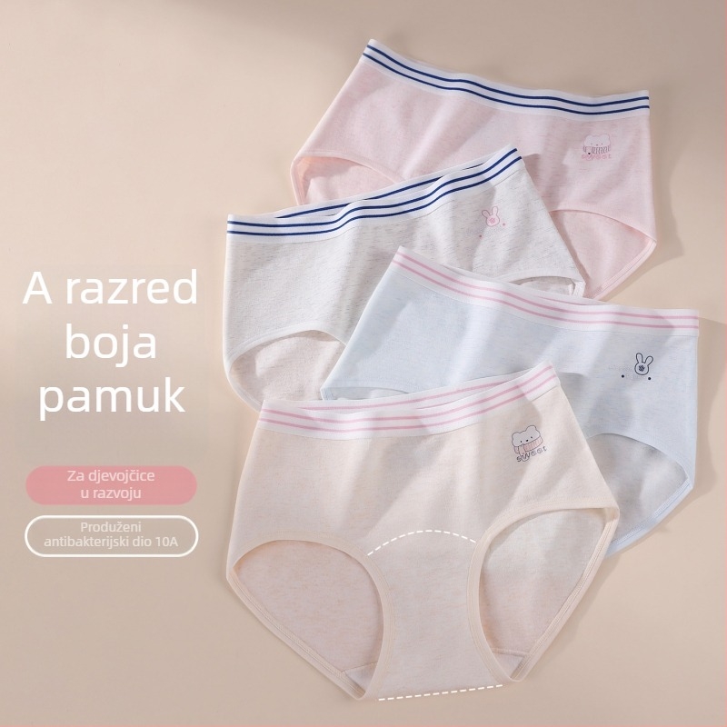 Djevojačke pamučne gaćice sa srednjim pojasom, pleteni materijal, jednobojne (90-95% pamuka)