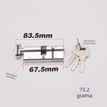 Aluminijski cilindar brave za unutarnja vrata — Climb the Peak, 73 g