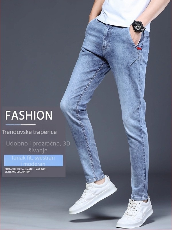 Muške traperice od pamuka s elastinom, srednji struk, straight kroj, kopčanje na gumbe, 3D krojenje