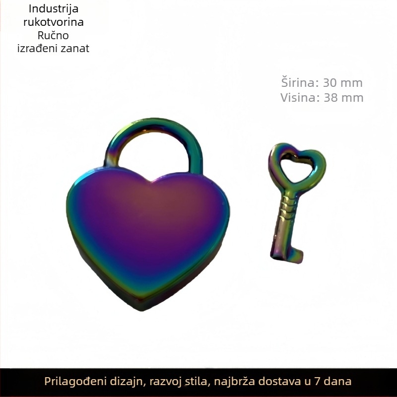 Ljubavna brava srednjeg oblika srca, s ključem, koncentrični dizajn, cinkova legura, za torbe, ormariće i suvenire