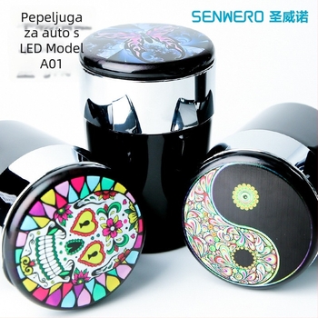 Pepeljara za automobil s LED osvjetljenjem, kružnog oblika, od plastike, injekcijskim procesom, model A01, težina 102 g, brend San Wino senwero (Model: A01; Materijal: Plastika; LED osvjetljenje; Težina: 102 g; Marka: San Wino senwero)