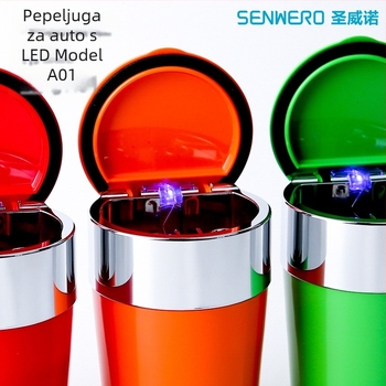 Pepeljara za automobil s LED osvjetljenjem, kružnog oblika, od plastike, injekcijskim procesom, model A01, težina 102 g, brend San Wino senwero (Model: A01; Materijal: Plastika; LED osvjetljenje; Težina: 102 g; Marka: San Wino senwero)
