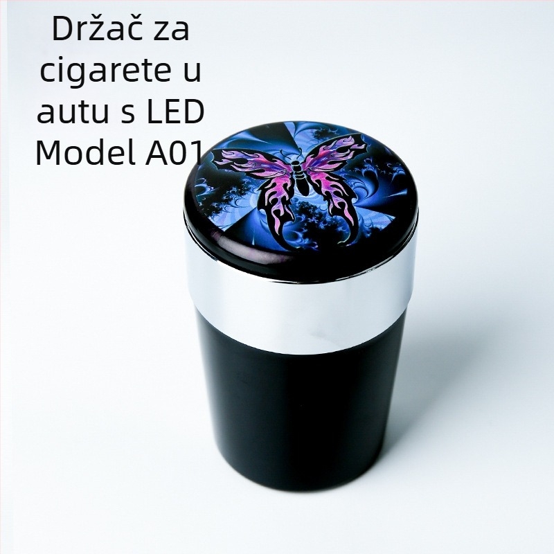 Pepeljara za automobil s LED osvjetljenjem, kružnog oblika, od plastike, injekcijskim procesom, model A01, težina 102 g, brend San Wino senwero (Model: A01; Materijal: Plastika; LED osvjetljenje; Težina: 102 g; Marka: San Wino senwero)