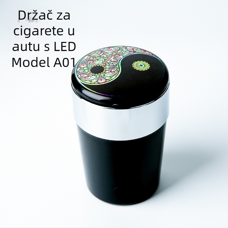 Pepeljara za automobil s LED osvjetljenjem, kružnog oblika, od plastike, injekcijskim procesom, model A01, težina 102 g, brend San Wino senwero (Model: A01; Materijal: Plastika; LED osvjetljenje; Težina: 102 g; Marka: San Wino senwero)