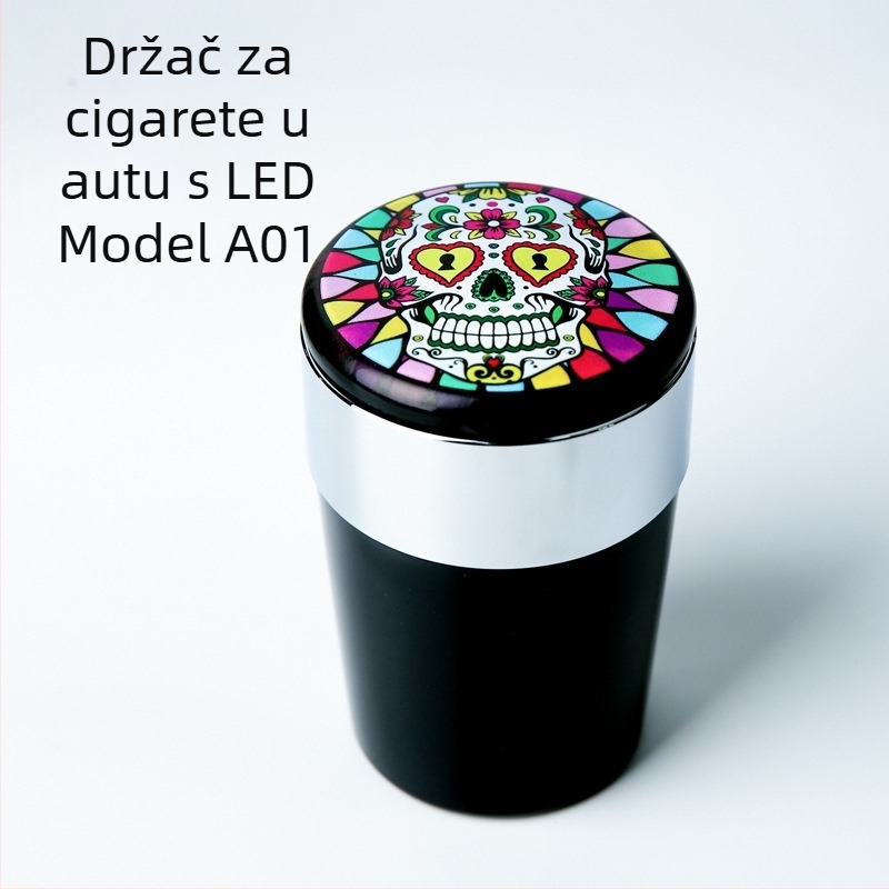 Pepeljara za automobil s LED osvjetljenjem, kružnog oblika, od plastike, injekcijskim procesom, model A01, težina 102 g, brend San Wino senwero (Model: A01; Materijal: Plastika; LED osvjetljenje; Težina: 102 g; Marka: San Wino senwero)