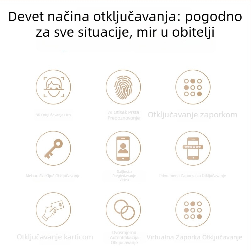 Qimen Shield King No.5 pametna brava s prepoznavanjem otiska prsta i lica, 80 pohranjenih otisaka, više od 100000 otključavanja, skeniranje <1s, lažno prepoznavanje <0.001%, lažno odbijanje <0.01%