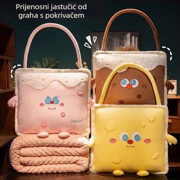 Bai feili Dvostruka upotreba plišanog jastuka i deke – za auto i ured, karikatura uzorak, spojena tkanina, PP pamuk punilo