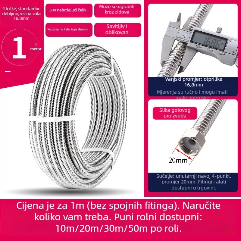 Gofrirano nehrđajuće čelično crijevo za toplu i hladnu vodu, 1,6 MPa, 200°C, spoj kroz navoj — Deben Hose