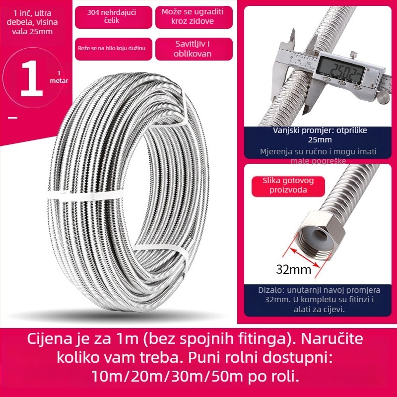 Gofrirano nehrđajuće čelično crijevo za toplu i hladnu vodu, 1,6 MPa, 200°C, spoj kroz navoj — Deben Hose
