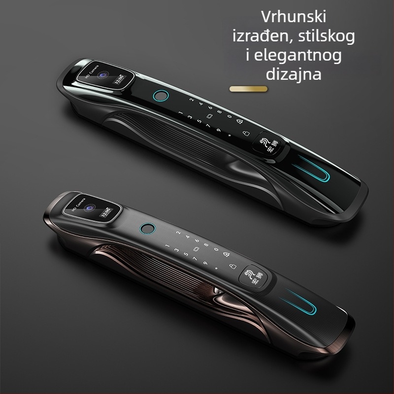 Pametna brava za vrata s otiskom prsta, lozinkom i prepoznavanjem lica; 80 otisaka, >100000 otključavanja, skeniranje 0.001 s, <0.001% pogrešne prepoznan, 20–50°C